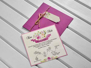 pink and lilac floral wedding invitations