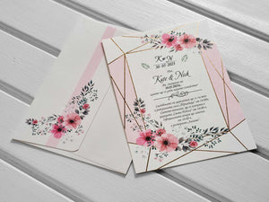 geometric gold floral wedding invitations