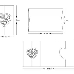 Ivory Heart Laser Cut Wedding Invitations measurements 