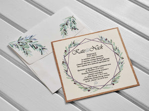 olive branch geometric wedding invitations