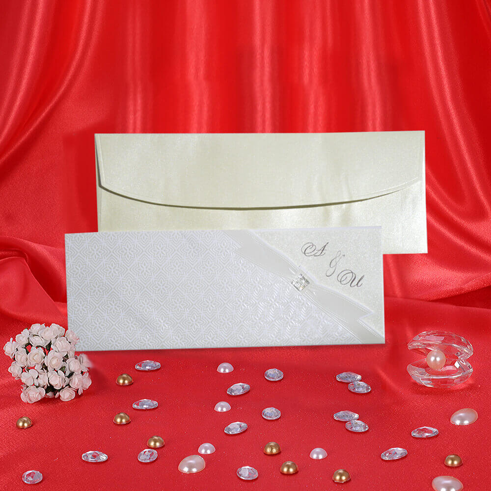 white pearl embossed wedding invitations
