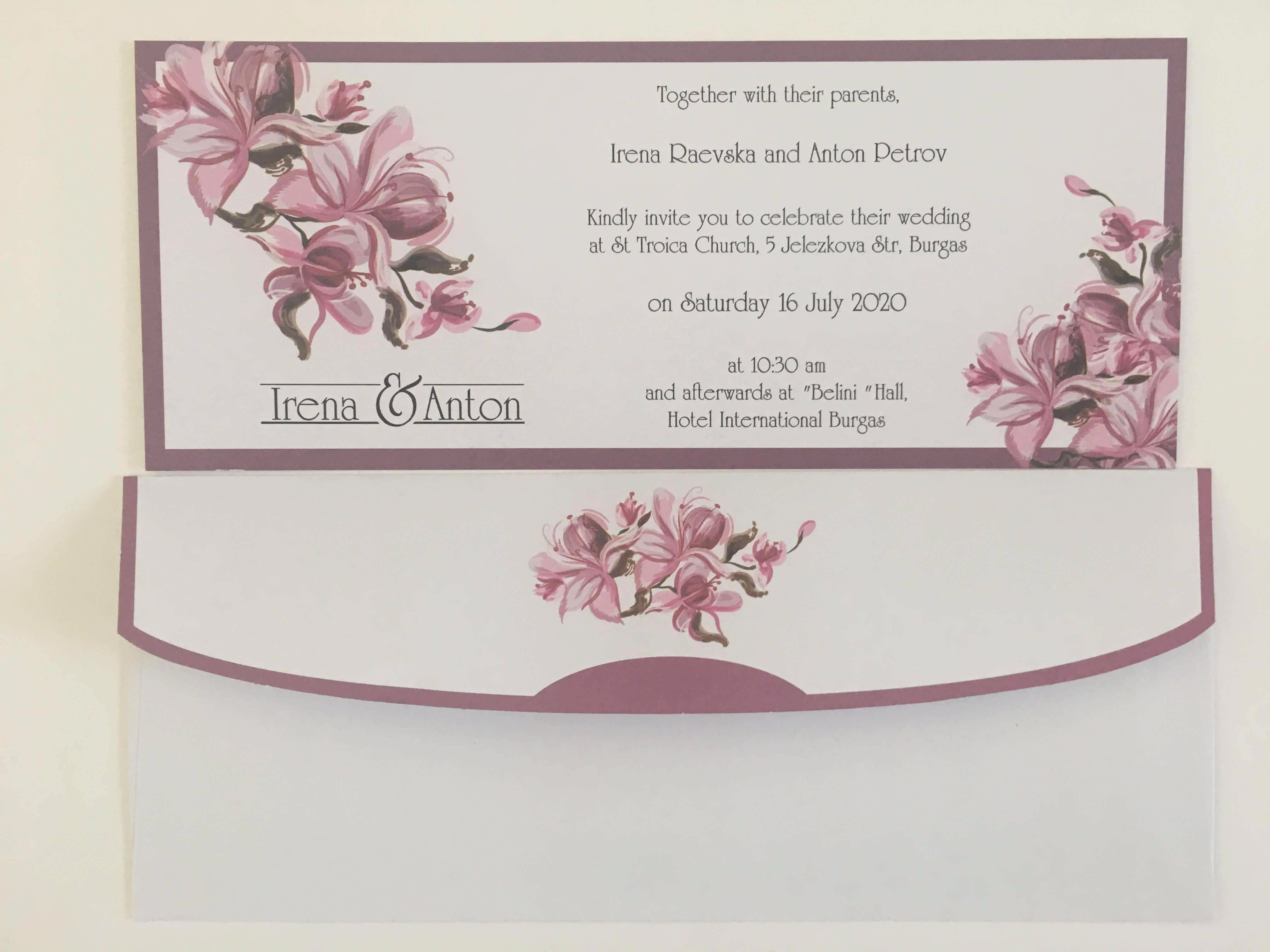 purple floral wedding invitation 