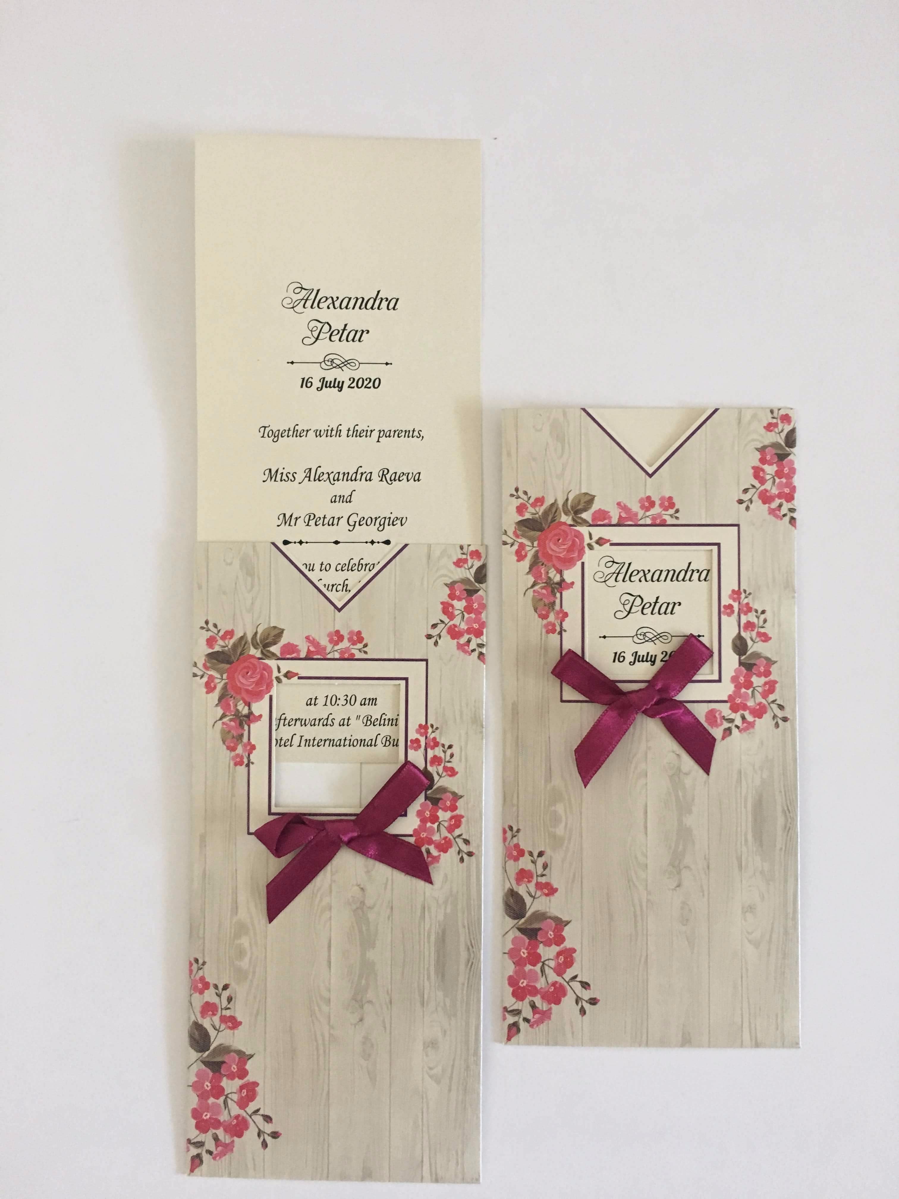 floral pocket wedding invitation with ribbon