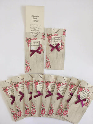rustic pocket floral wedding invitation