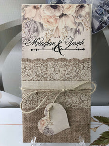 rustic wedding invitations with lace and ribbon - weddingcardsuk.com