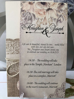 rustic wedding invitations with lace - weddingcardsuk.com