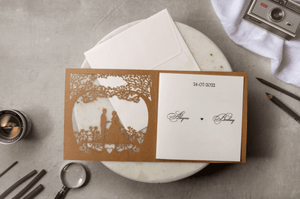 rustic laser cut tree wedding invitation wording 