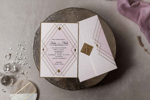 dusky pink geometric wedding invitations