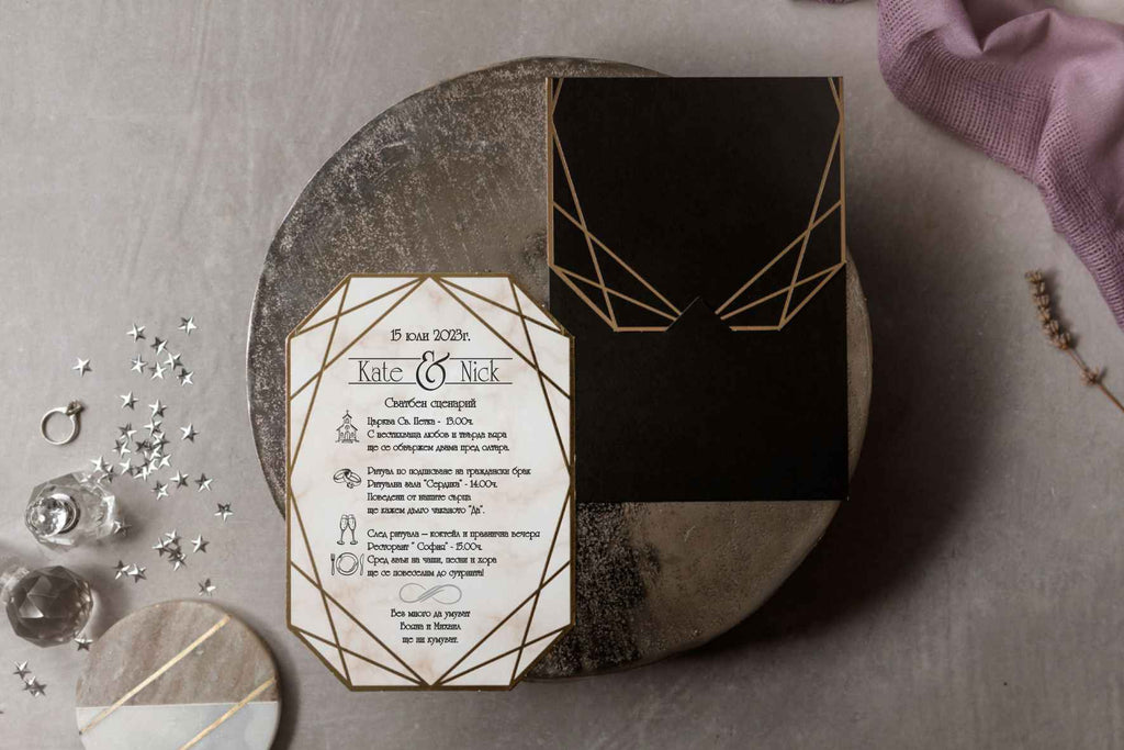 black geometric wedding invitations