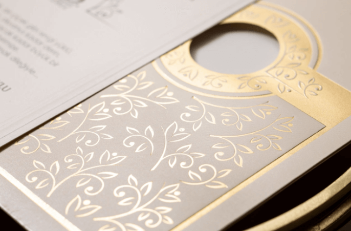 gold foil finish pocket  wedding invitations