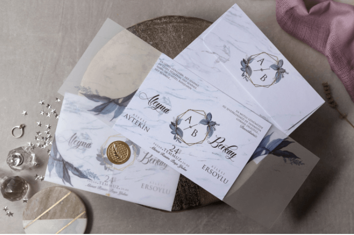 marble gold seal wedding invitations with vellum