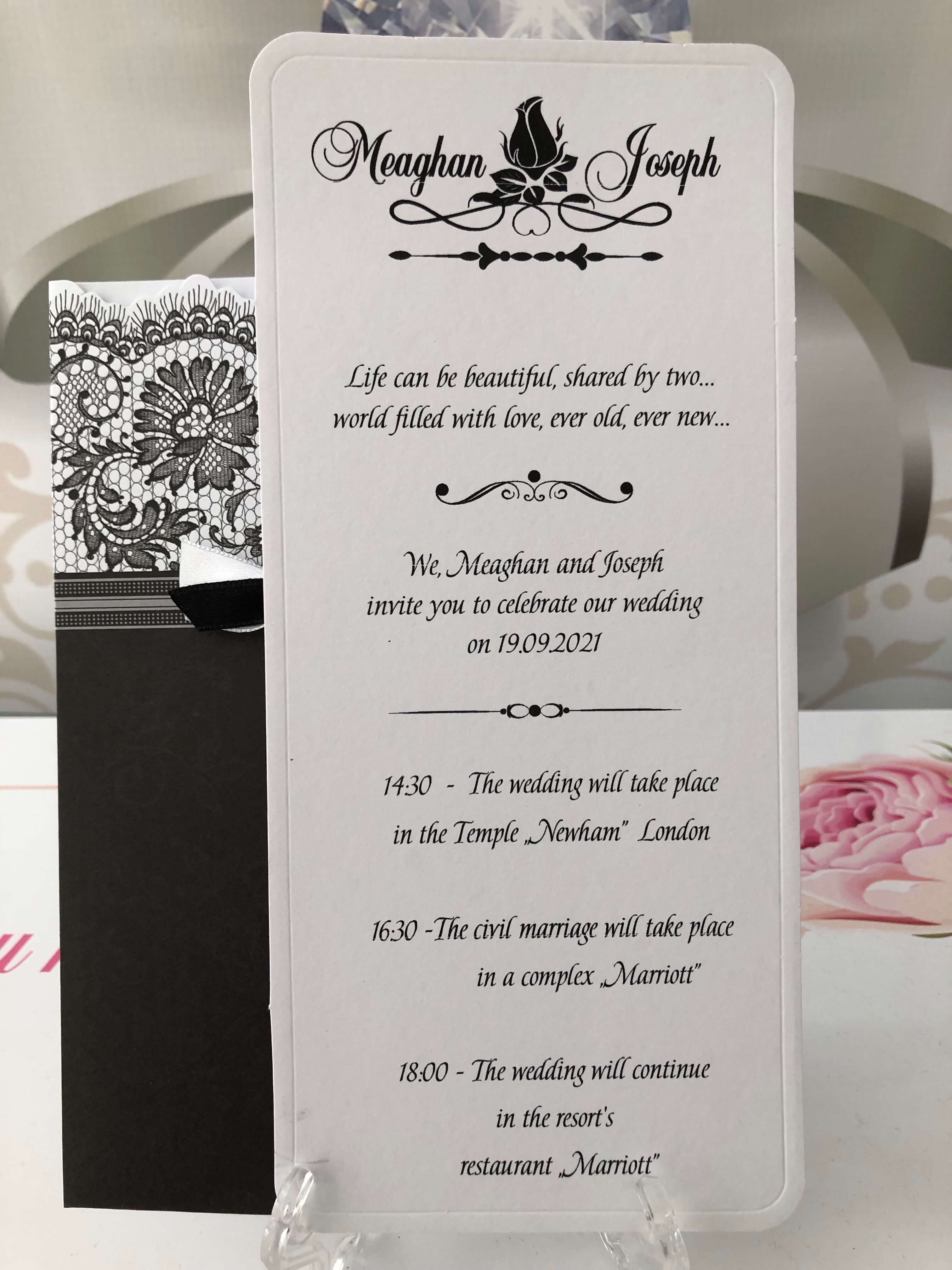 black and white pocket wedding invitations - weddingcardsuk.com
