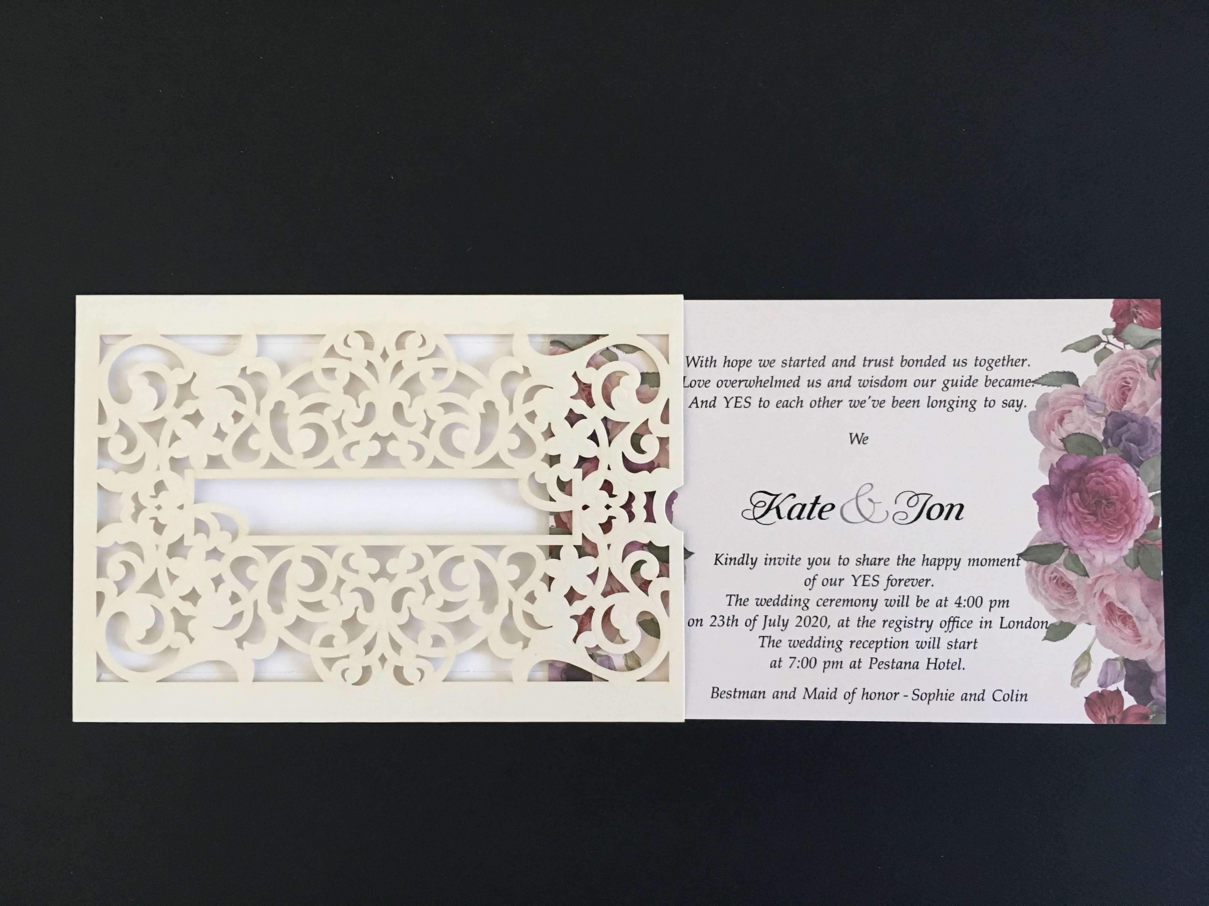 Laser Cut Embossed Envelope With Floral Design Wedding Invitation - weddingcardsuk.com