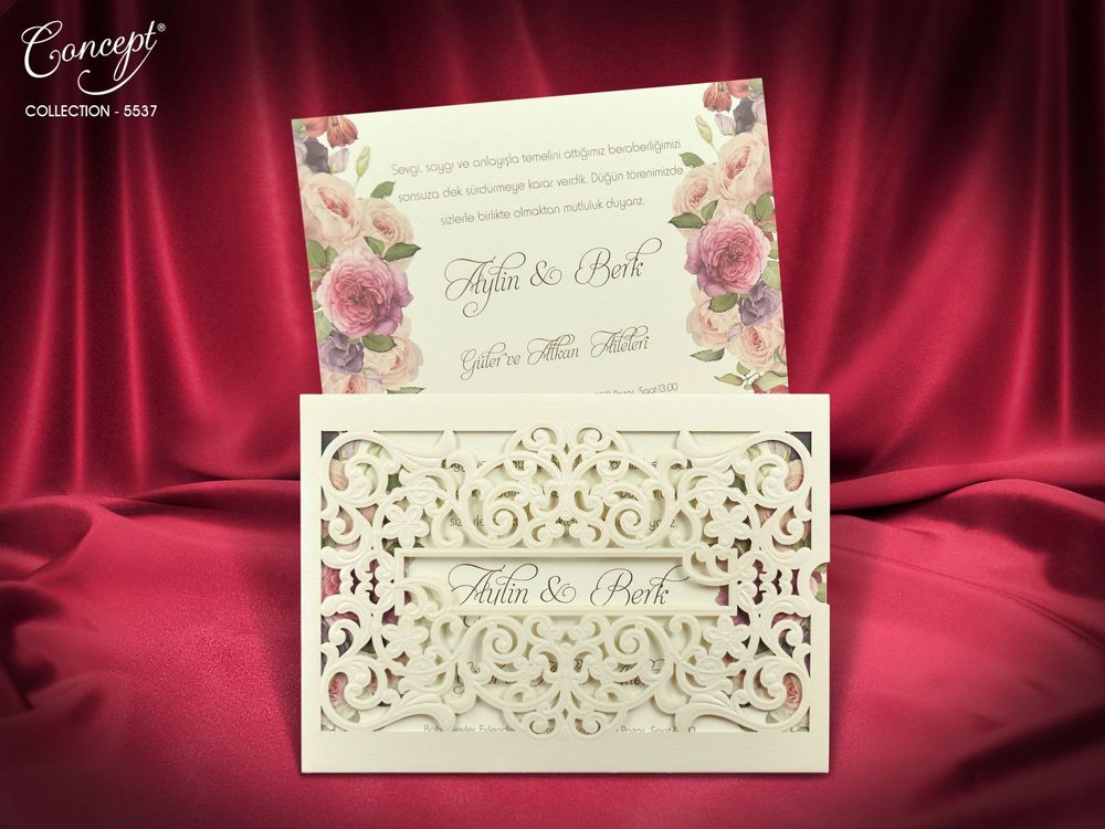 Laser Cut Embossed Envelope With Floral Design Wedding Invitation - weddingcardsuk.com