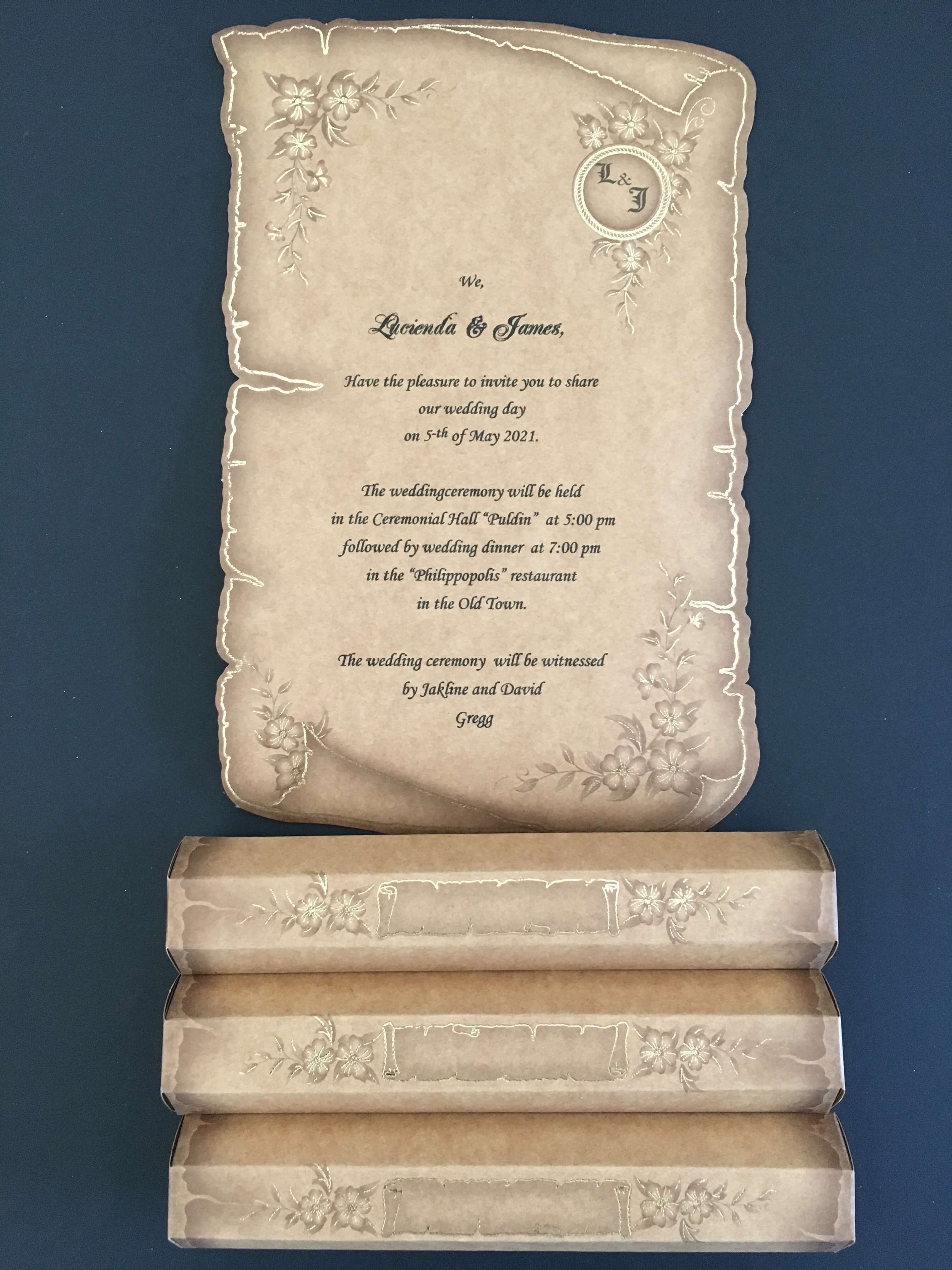 papyrus wedding invitations with gold print