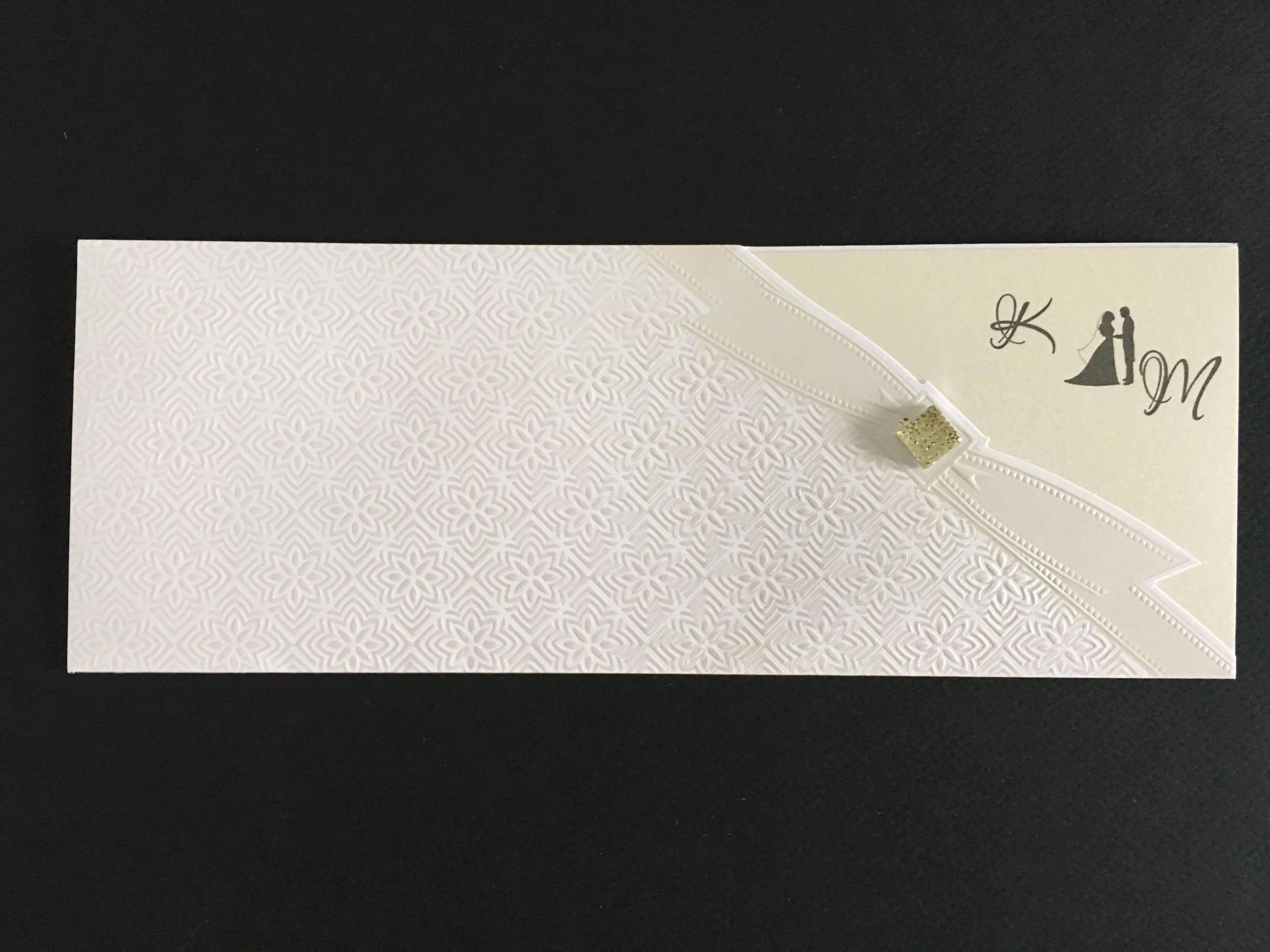 white pearl embossed wedding cards