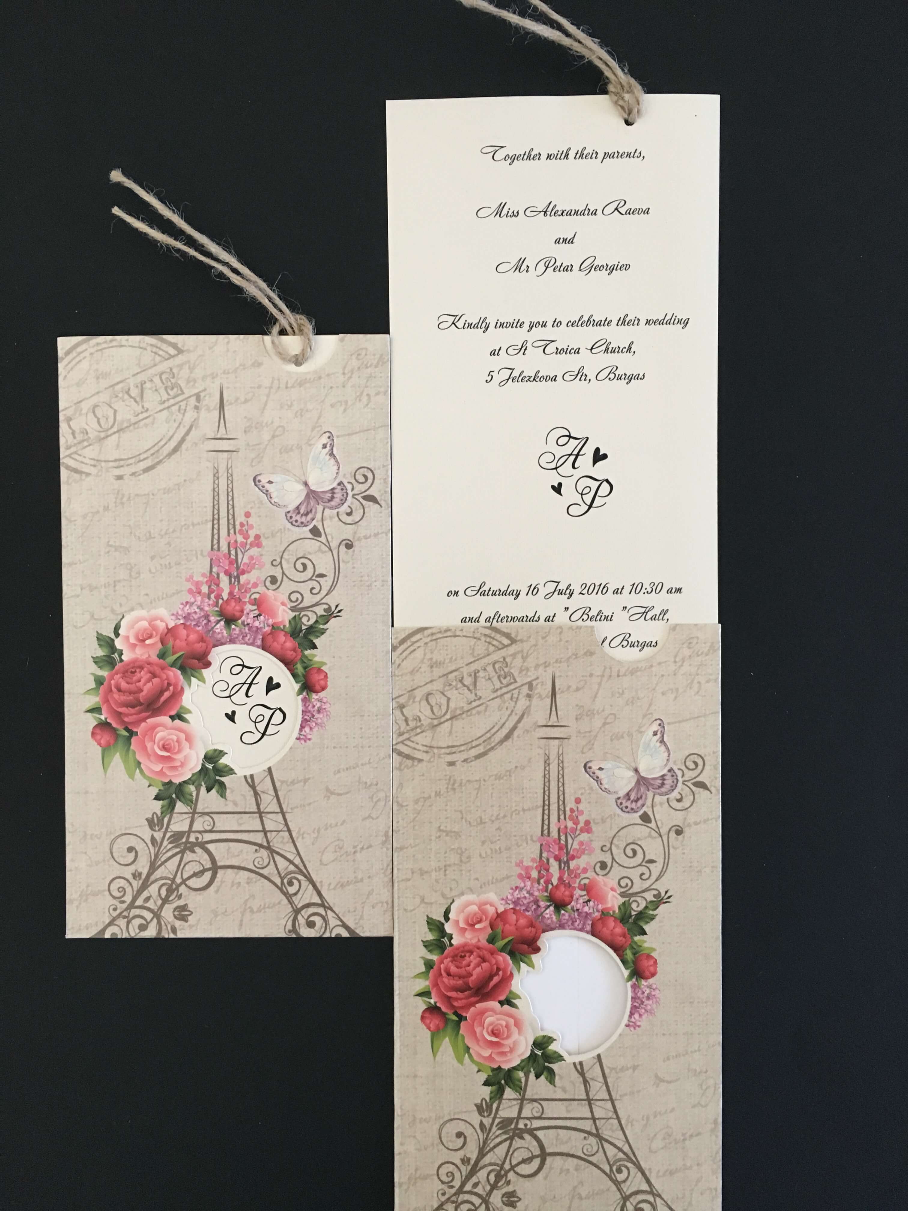 vintage eiffel tower pocket wedding invitations