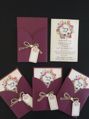 mauve colour pocket wedding invitation - weddingcardsuk.com