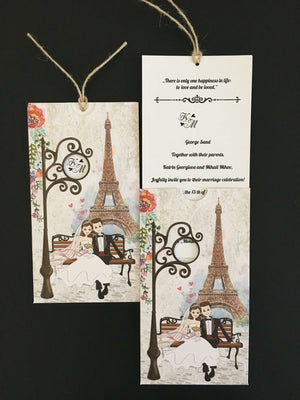 eiffel tower themed  wedding invitations